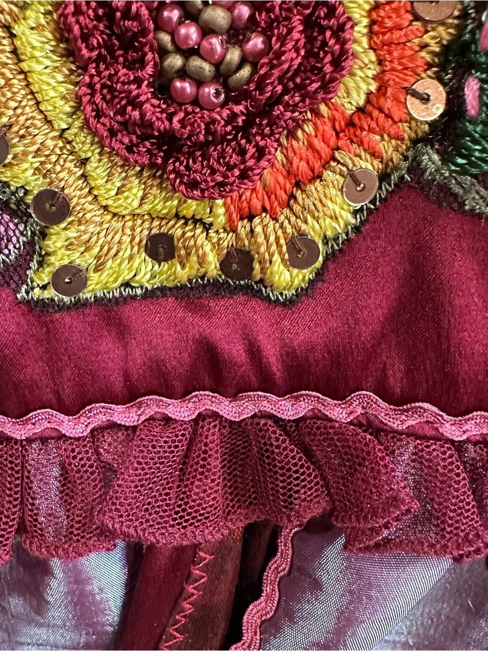 NWT Vintage SUE WONG Nocturne 100% Silk Patchwork Crochet Floral Dress SZ 2 Y2K - Picture 8 of 15